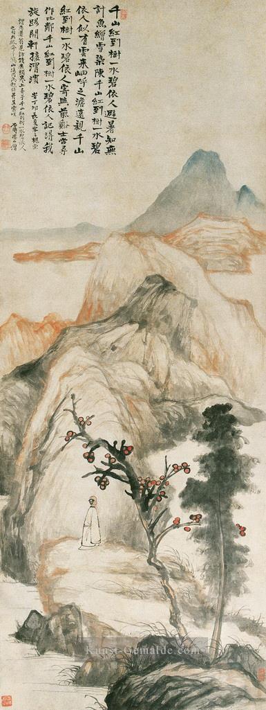 Shitao roter Baum in Berge Kunst Chinesischer Ölgemälde